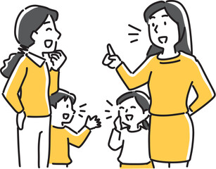 話をする母親同士と子供同士