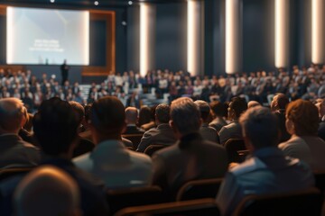 A large group of people sitting in front of a screen. Suitable for business presentations or movie nights