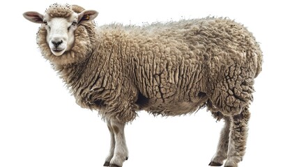 Naklejka premium A single sheep standing in front of a plain white background. Suitable for various design projects