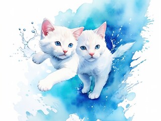 Fototapeta premium Two white cats.Vector illustration Isolated background