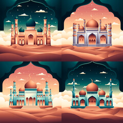 Mosque illustrations in gradient style