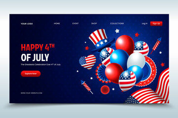 Realistic 4th July landing page template