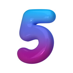 3D Style Number 5. Rendered Digit Five Illustration in Gradient Blue and Violet. Glossy Inflatable Numbers. Vector illustration