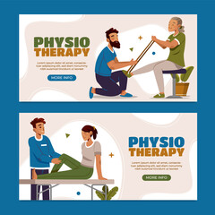 Hand drawn flat physiotherapy horizontal banner template set