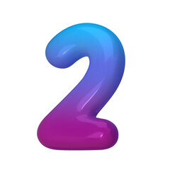 3D Style Number 2. Rendered Digit Two Illustration in Gradient Blue and Violet. Glossy Inflatable Numbers. Vector illustration