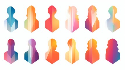 Gender equality and diversity concept. Vector flat illustration set. Colour collection of human silhouette icon isolated on white background. Design element