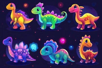 Obraz premium A collection of cute cartoon dinosaurs. Perfect for children's illustrations
