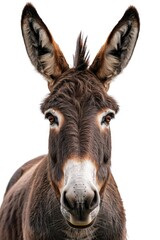 Fototapeta premium Close up of a donkey's face on a white background. Perfect for animal lovers and farm-themed designs