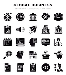 Set of Global Business Icons. Simple Glyph art style icons pack.