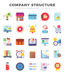 Set of 25 Company Structure Flat Icons Pack.