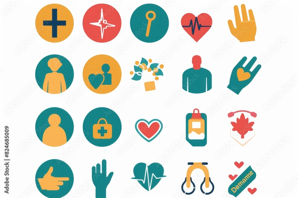 Poster Various colored icons on a clean white backdrop. Suitable for web design projects