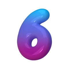 3D Style Number 6. Rendered Digit Six Illustration in Gradient Blue and Violet. Glossy Inflatable Numbers. Vector illustration