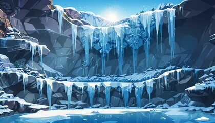 Crystal Beauty of Frozen Waterfall Vector Art Background