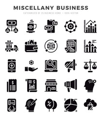 Miscellany Business Icons bundle. Glyph style Icons. Vector illustration.