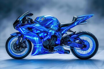 A blue motorcycle with blue lights, perfect for automotive and transportation themes