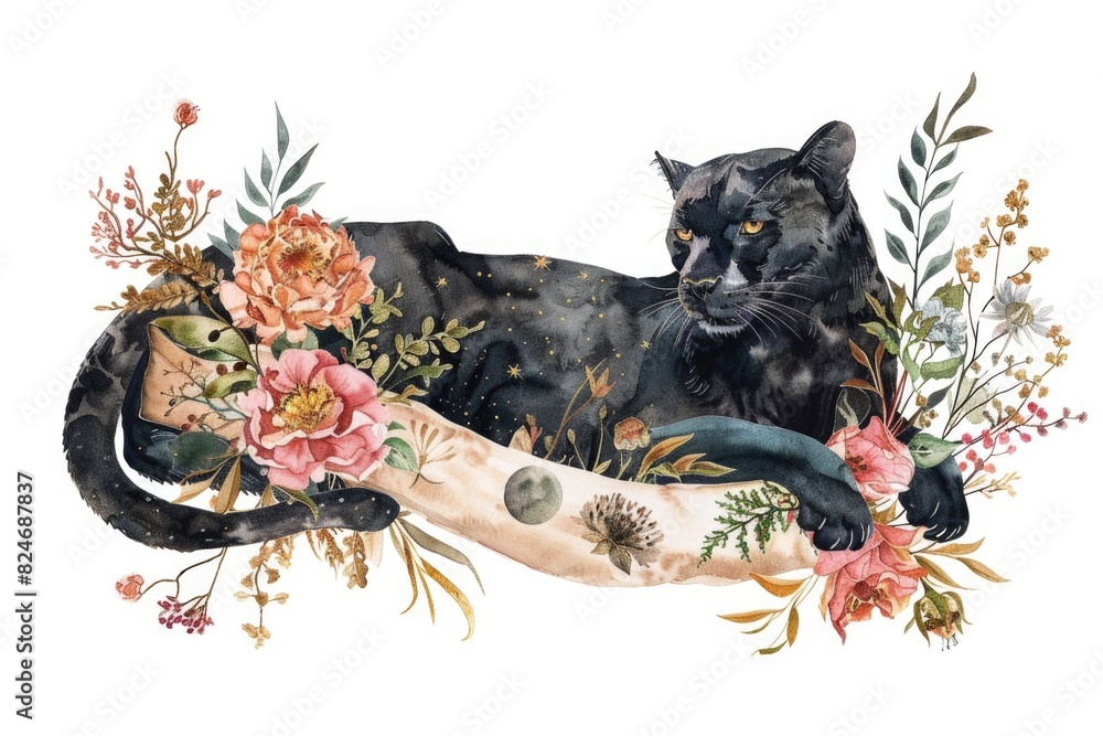 Poster a black cat resting on a cozy blanket, suitable for various projects