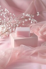 Soap bar resting on top of a white box, suitable for product packaging mockups