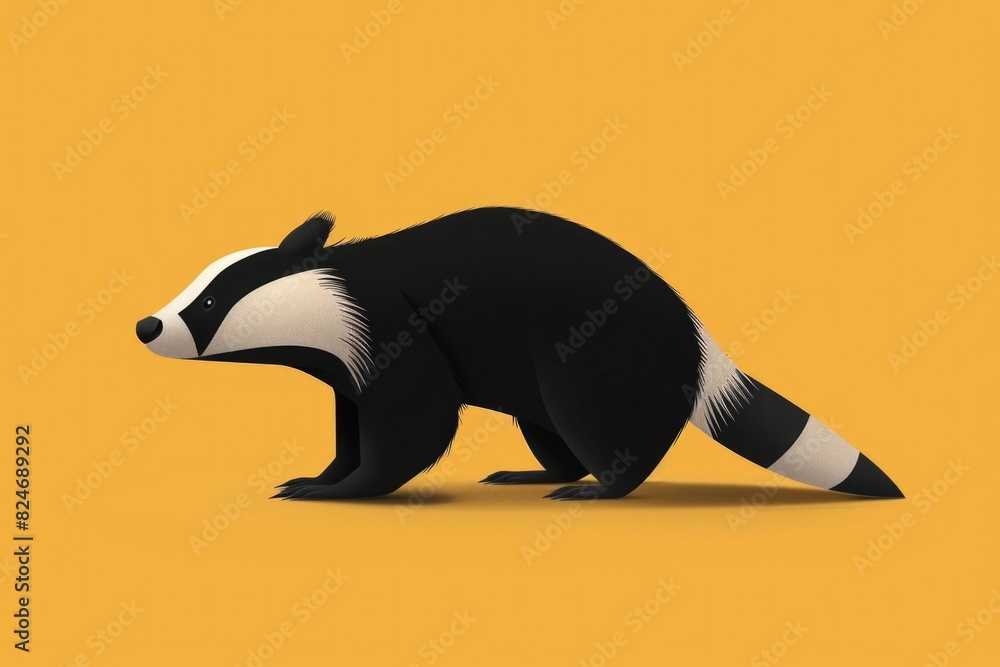 Canvas Prints A black and white badger standing on a yellow surface. Suitable for wildlife and animal themes