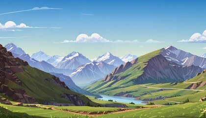 Panoramic Views from High Mountain Pass Vector Art Background