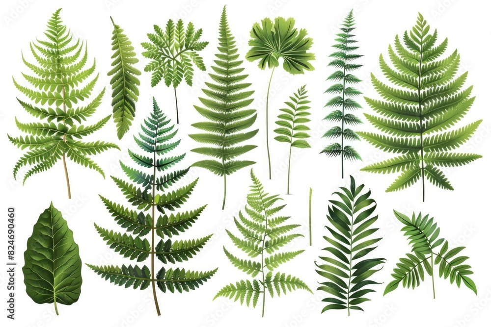 Aufkleber Assorted leaves on a plain white backdrop, versatile for various design projects