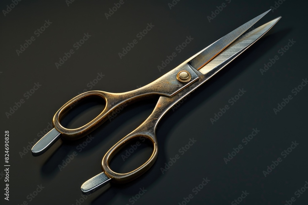 Poster Pair of scissors on a table, suitable for various concepts