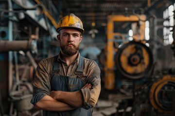 Workshop workers, hands crossed, looking at the camera