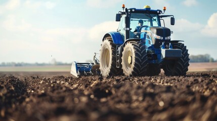A blue agricultural tractor