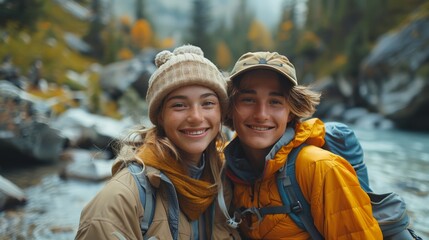 Embracing Nature: Joyful Genderqueer and Male Couple Adventuring in a National Park