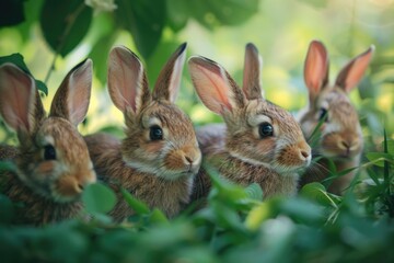 Obraz premium A cute and fluffy group of rabbits, perfect for Easter designs