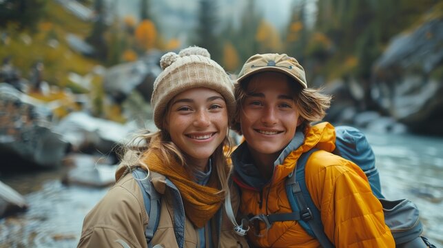 Embracing Nature: Joyful Genderqueer and Male Couple Adventuring in a National Park