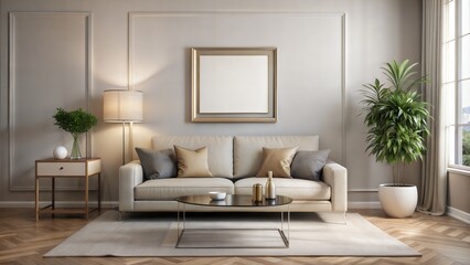 Thin Silver Frame in Neutral Living Space
