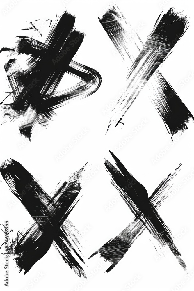 Poster four unique black and white brush strokes for various design projects