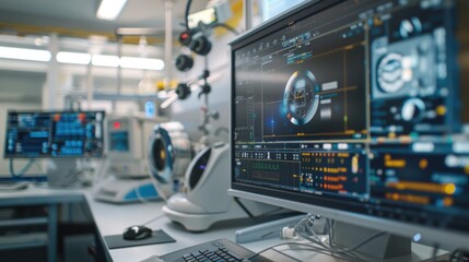 A computer monitor placed on a desk, suitable for office or home workspace