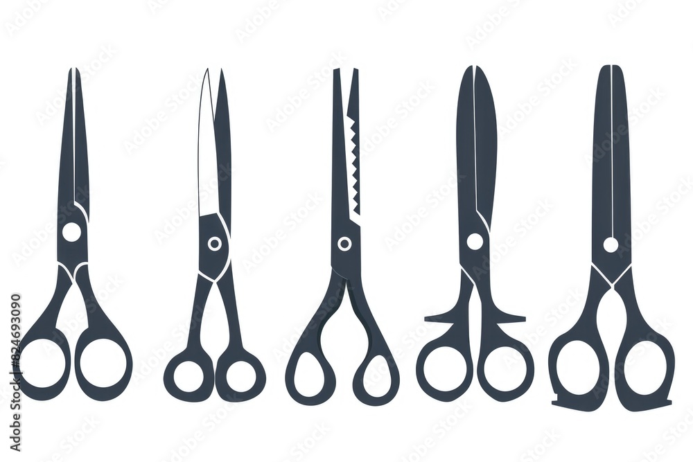 Poster set of scissors on plain white backdrop, ideal for office or school concepts