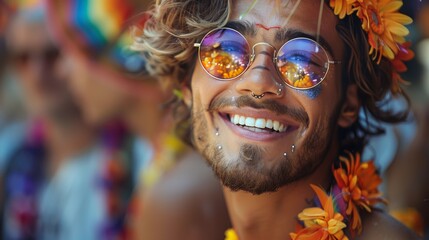 Proud Transgender Man Celebrating at a Vibrant Pride Parade