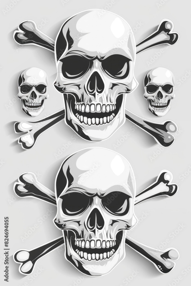 Poster a set of skull and crossbones on a white background. suitable for warning signs or pirate-themed des