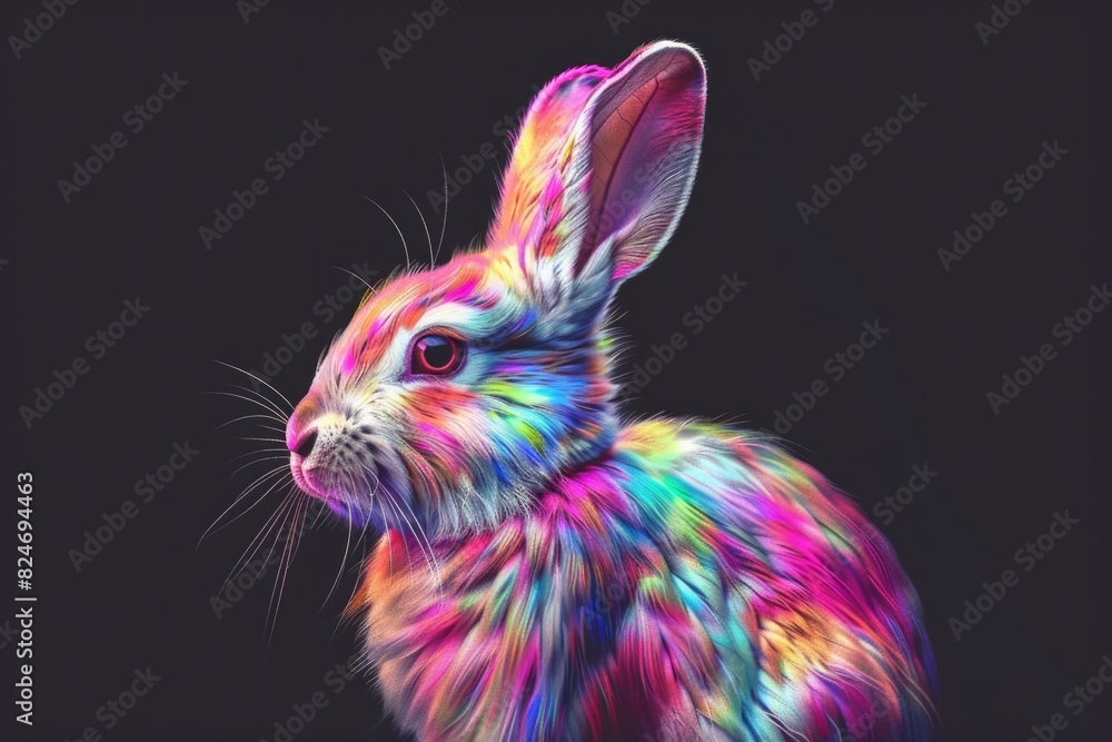 Aufkleber A vibrant rabbit sitting on a dark surface. Ideal for various design projects