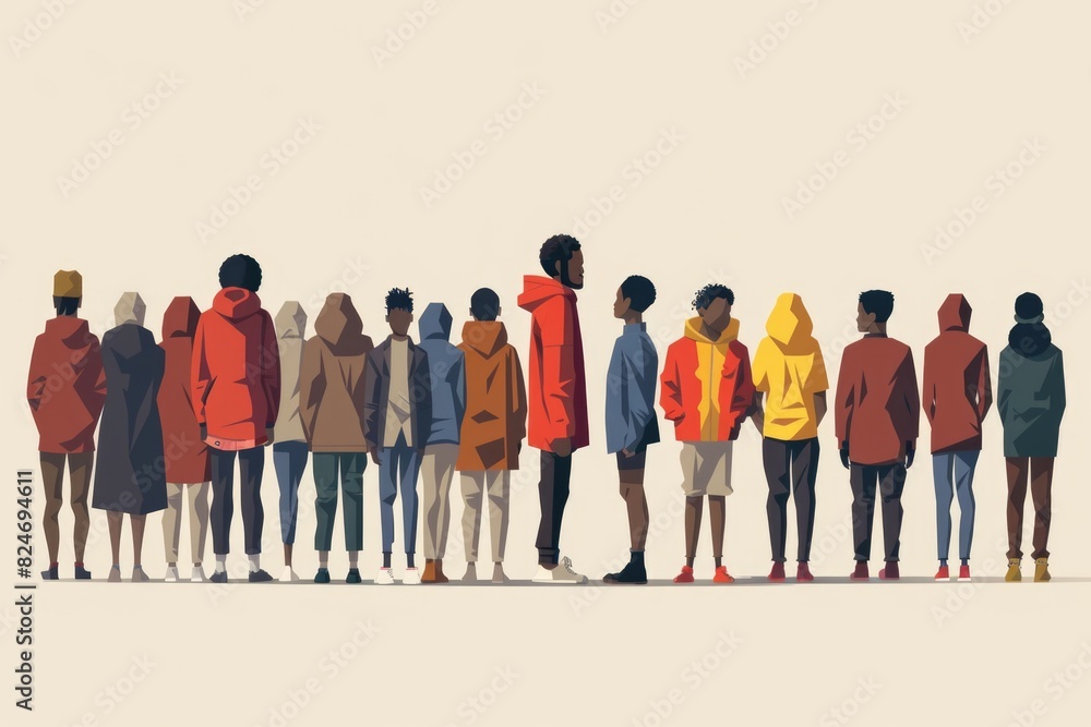 Poster group of people standing in a row, suitable for teamwork concepts