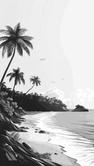 Empty space landscapes empty beach flat design top view pristine shore theme cartoon drawing black and white