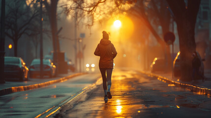 Early morning jogger hitting the road, embracing an active lifestyle with invigorating cardio exercise.