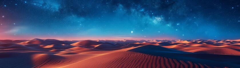 Empty space landscapes starry desert flat design front view night sky theme 3D render vivid