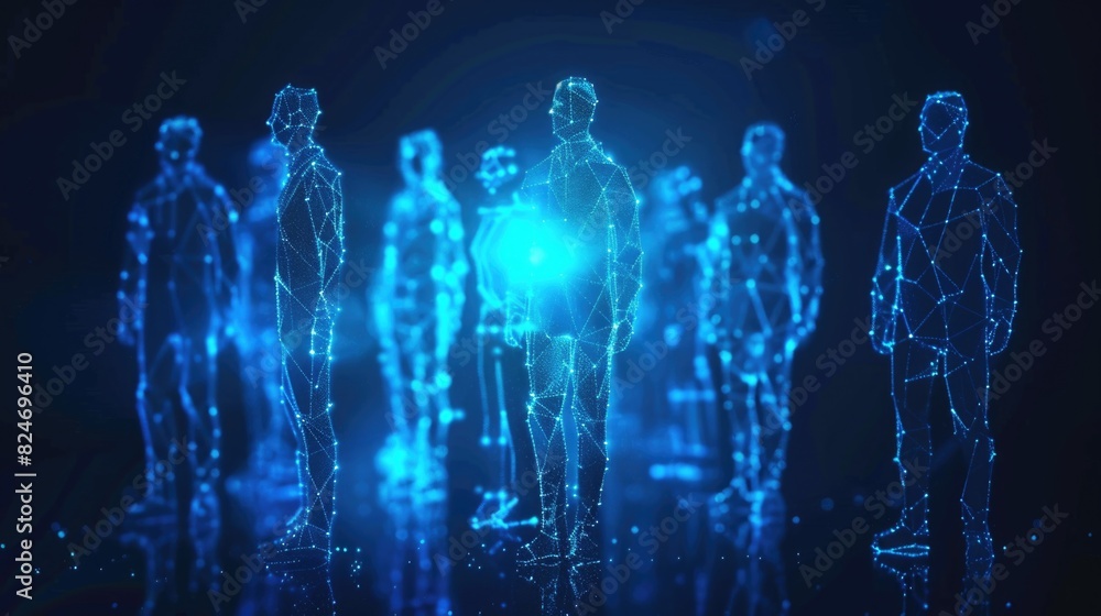 Canvas Prints Group of people standing in front of a blue light. Suitable for various presentations and events