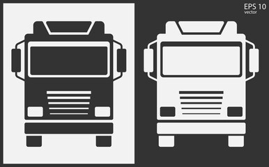 Truck icon front view. Black on White Background. Vector icon.