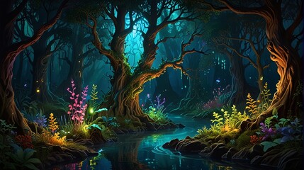 Fototapeta premium illustration of magical forest scene ai generated