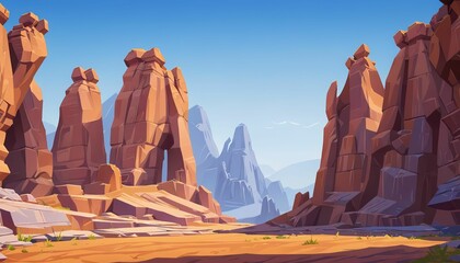 Midday Over Monolithic Rock Formations Vector Art Background