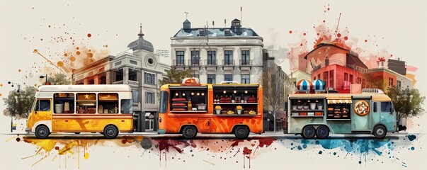 Food and wine festivals food trucks flat design side view street food celebration theme water color Analogous Color Scheme