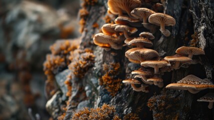Group of mushrooms growing on a tree, suitable for nature themes - Powered by Adobe