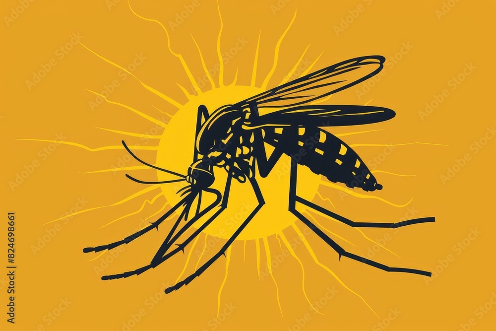 Poster A mosquito resting on a bright yellow background. Suitable for insect control or summer themes