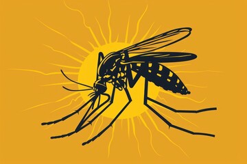A mosquito resting on a bright yellow background. Suitable for insect control or summer themes