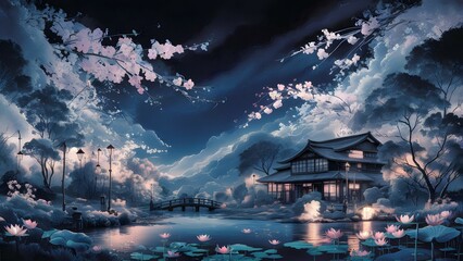 Obraz premium fantasy illustration of a mountain and flower